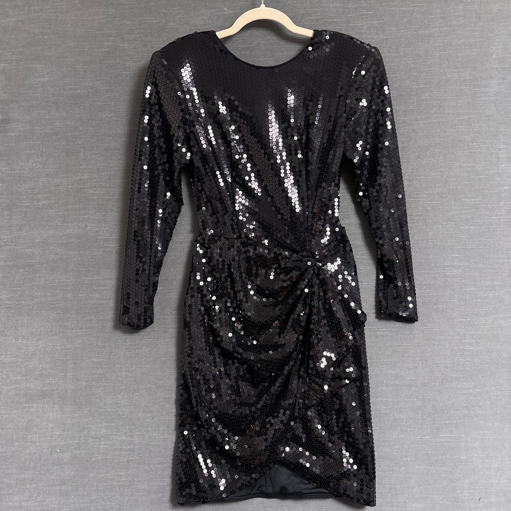 Vintage Lillie Rubin Dress 6 Black Sequin Long Sleeve Cocktail Party Formal Glam